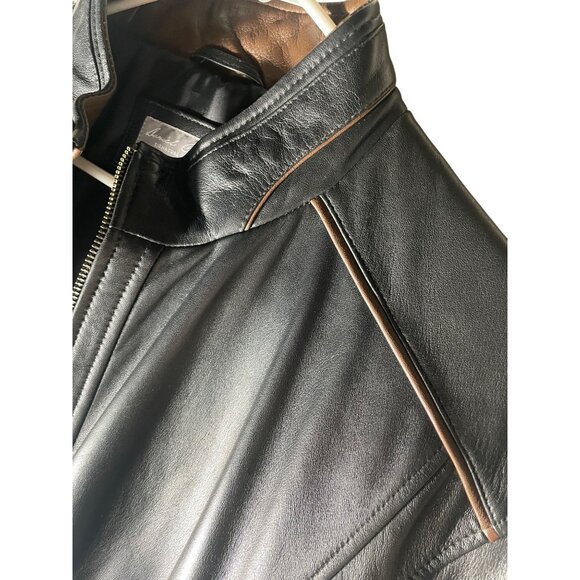 NWT Daniel Cremieux Men's M Black and Brown Luxury Lamb Leather Bomber Jacket - Picture 5 of 9